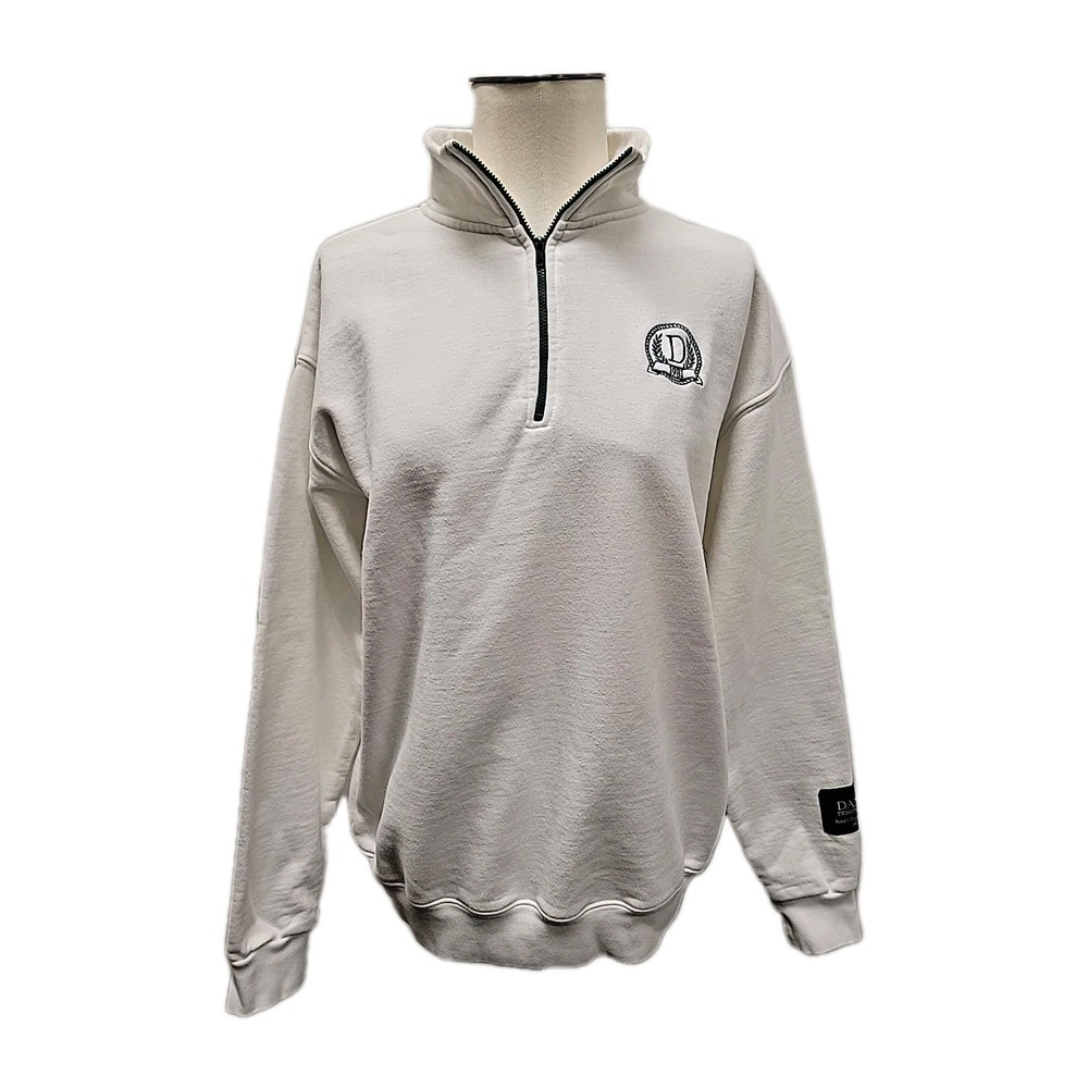 Danzy 1/2 Zip Sweatshirt White Embroidered Crest Green Wrist Patch Size S